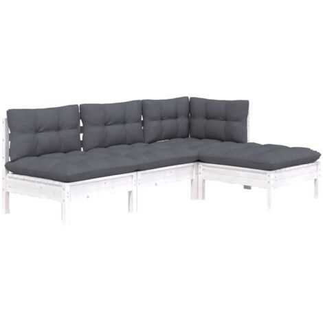Salon de jardin 4 pcs avec coussins blanc bois de pin vidaXL