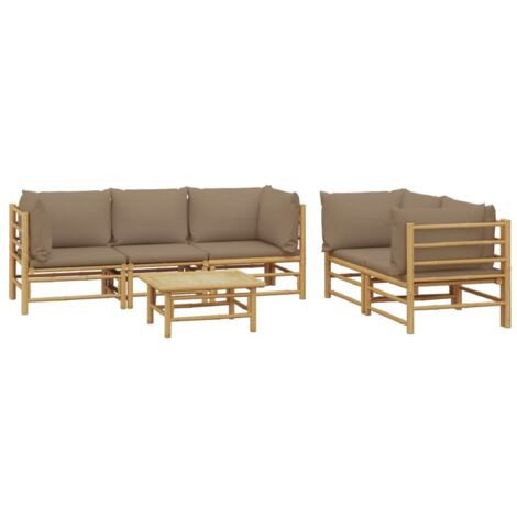 vidaXL Salon de jardin 6 pcs avec coussins taupe bambou