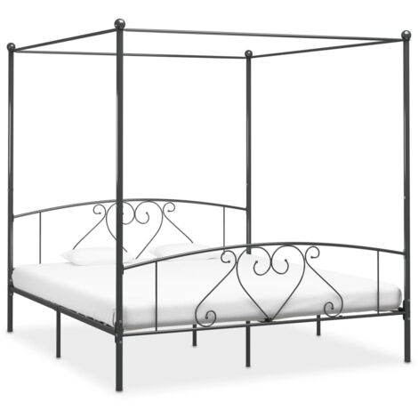 Cadre de lit à baldaquin sans matelas gris métal 200x200 cm vidaXL (1/5)