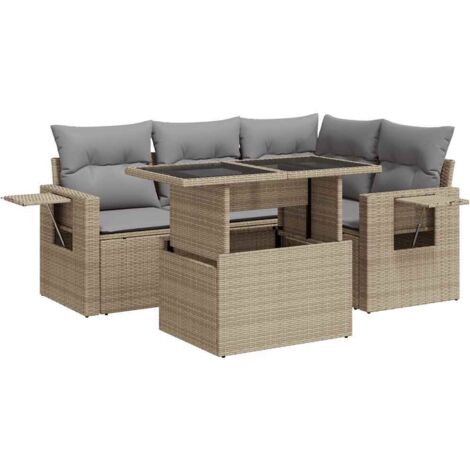 Salon de jardin avec coussins 5 pcs beige résine tressée vidaXL (1/5)