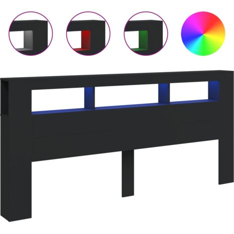 Tête de lit à LED noir 220x18,5x103,5 cm bois d'ingénierie vidaXL (1/7)