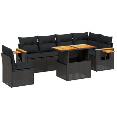 Salon de jardin 7 pcs avec coussins noir résine tressée vidaXL (1/3)