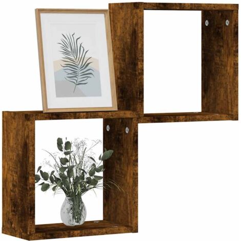 vidaXL Étagères murales sous forme de cube 2 pcs chêne fumé 30x15x30cm