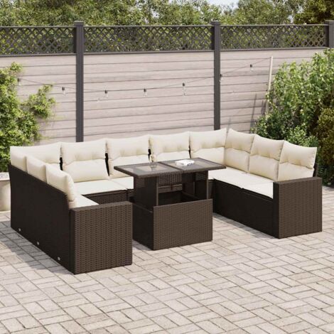 vidaXL Salon de jardin 10 pcs avec coussins marron résine tressée (1/5)