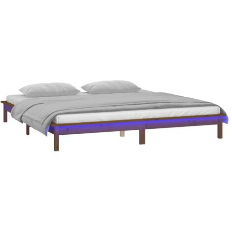 Cadre de lit à LED sans matelas 200x200 cm bois massif vidaXL (1/5)