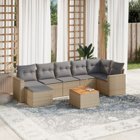 vidaXL Salon de jardin avec coussins 8 pcs beige résine tressée (1/4)
