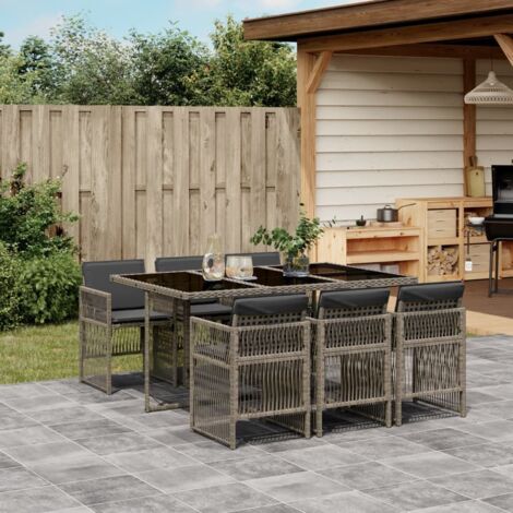 vidaXL Ensemble à manger de jardin et coussins 7 pcs gris rotin