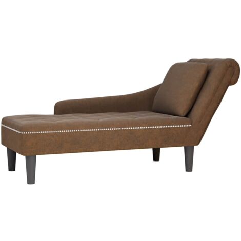 Fauteuil long avec coussin et accoudoir droit marron similicuir vidaXL (1/9)