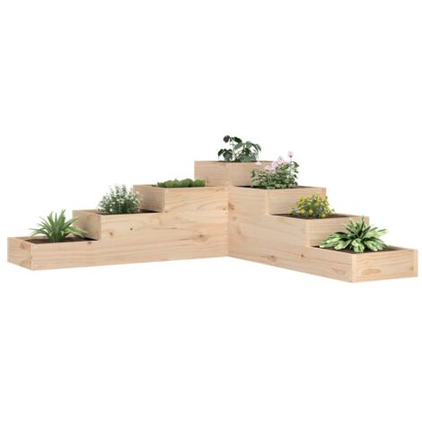 Vidaxl – Jardinière en bois de pin massif 4 niveaux 106 x 104,5 x 36 cm – Conception en L pour espaces réduits – Sans fond, assemblage requis