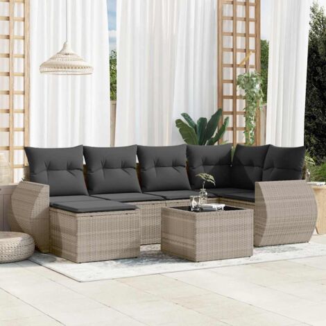 vidaXL Salon de jardin avec coussins 7 pcs gris clair résine tressée (1/5)