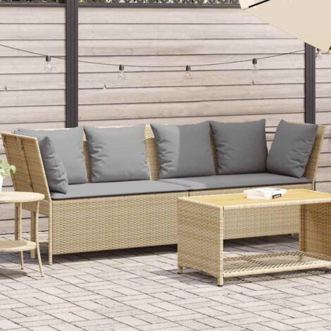 vidaXL Garden Sofa with Cushions Beige Poly Rattan (1/5)