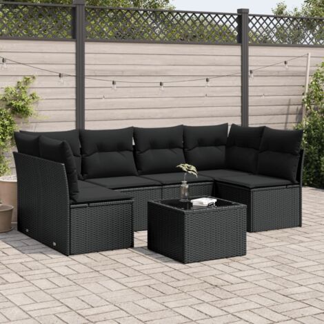 Salon de jardin 7 pcs avec coussins noir résine tressée vidaXL (1/3)