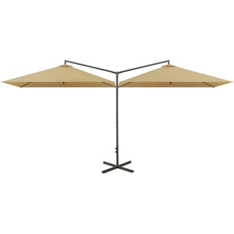 Parasol de jardin double avec mât en acier taupe 600x300 cm vidaXL