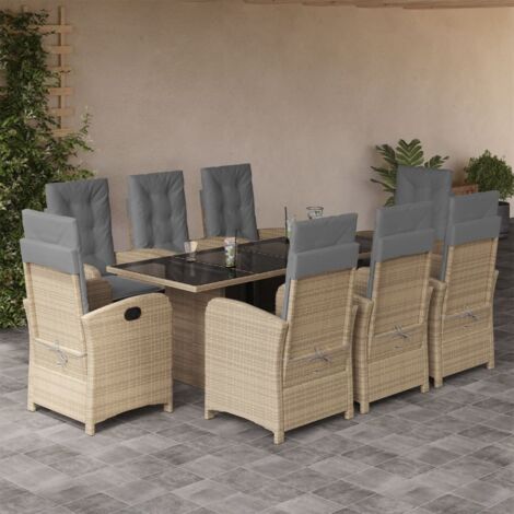 vidaXL Ensemble à manger de jardin et coussins 9 pcs mélange beige (1/5)