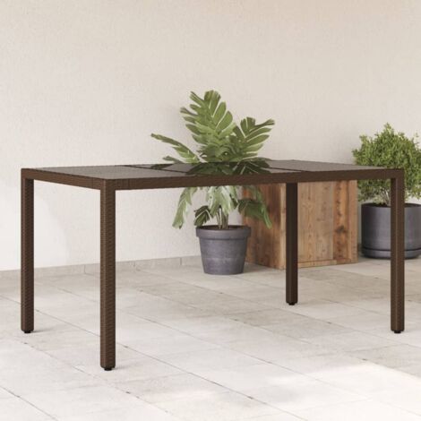 vidaXL Garden Table with Glass Top Brown 150x90x75 cm Poly Rattan (1/5)