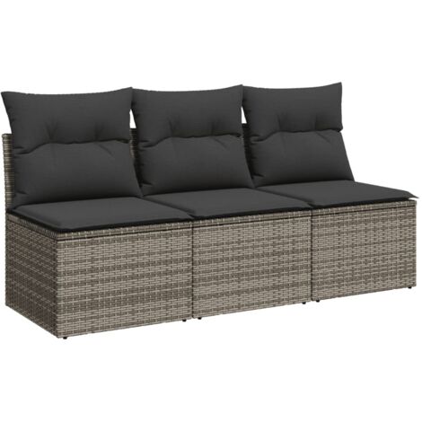 Canapé de jardin avec coussins 3 places gris résine tressée vidaXL (1/6)
