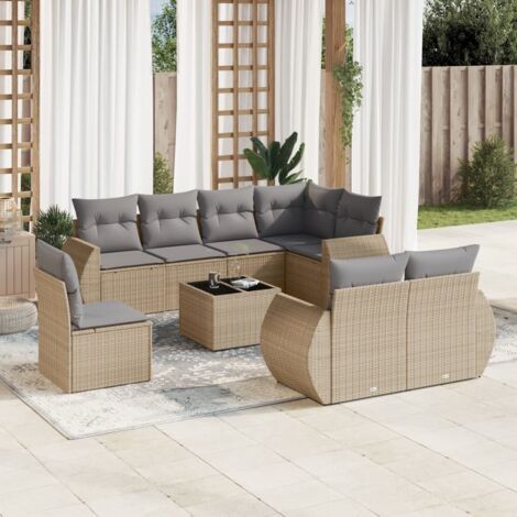 Salon de jardin avec coussins 9 pcs beige résine tressée vidaXL (1/5)