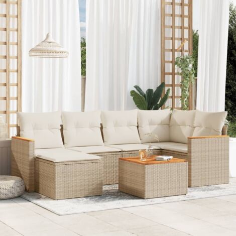 Salon de jardin avec coussins 7 pcs beige résine tressée vidaXL (1/3)