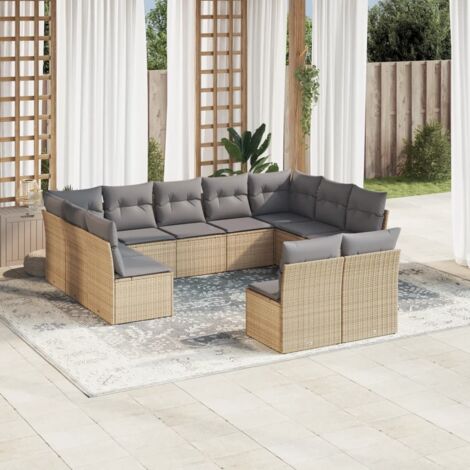 Salon de jardin 11 pcs avec coussins beige résine tressée vidaXL (1/3)