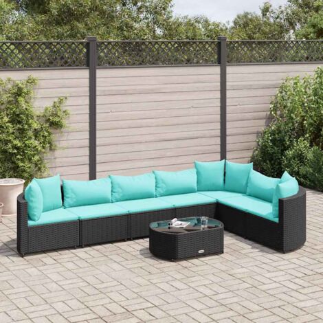 vidaXL Salon de jardin 8 pcs avec coussins noir résine tressée (1/5)