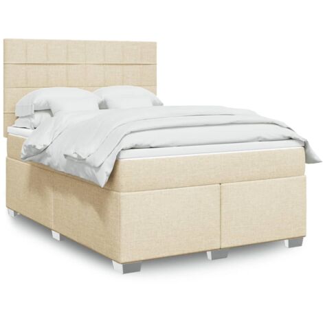 vidaXL Sommier à lattes de lit avec matelas Crème 140x200 cm Tissu (1/5)