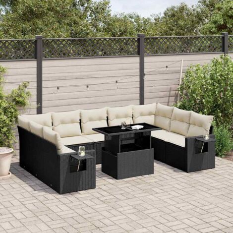 vidaXL Salon de jardin 10 pcs avec coussins noir résine tressée (1/5)