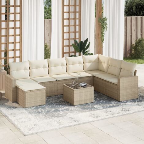 vidaXL Salon de jardin avec coussins 9 pcs beige résine tressée (1/3)