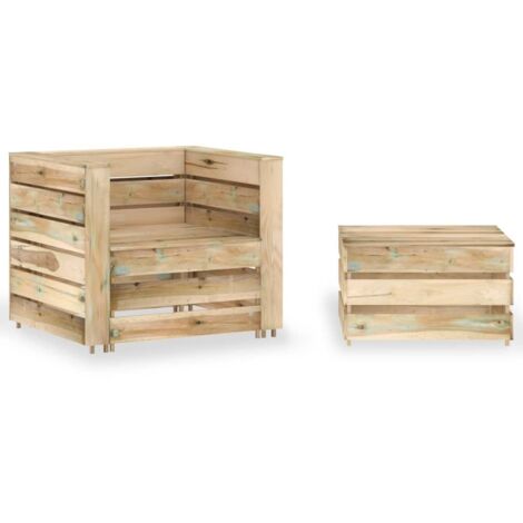 Vidaxl – Ensemble salon de jardin 2 pcs – Bois de pin imprégné – Résistant à la pourriture – Dimensions table 60x62x37 cm – Fauteuils 77x70x66 cm (1/6)