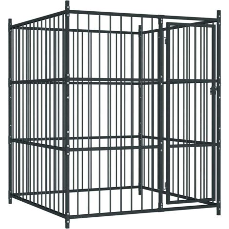 Vidaxl – Chenil d'extérieur pour chiens 150 x 150 x 185 cm – Acier noir – Système de verrouillage à loquet – Pour espaces extérieurs