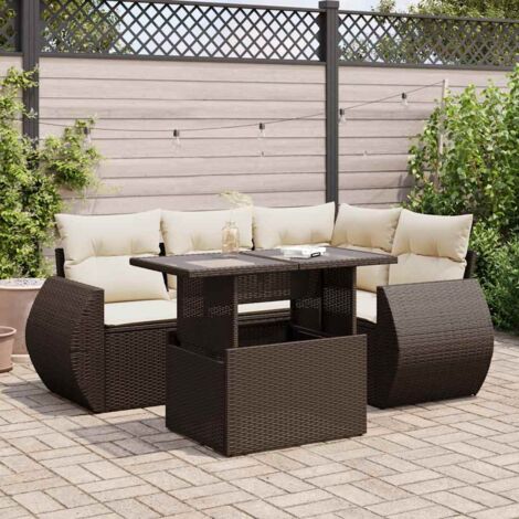 Vidaxl – Salon de jardin 5 pcs marron en résine tressée – Coussins amovibles et lavables – Table réglable pour repas ou détente (1/5)