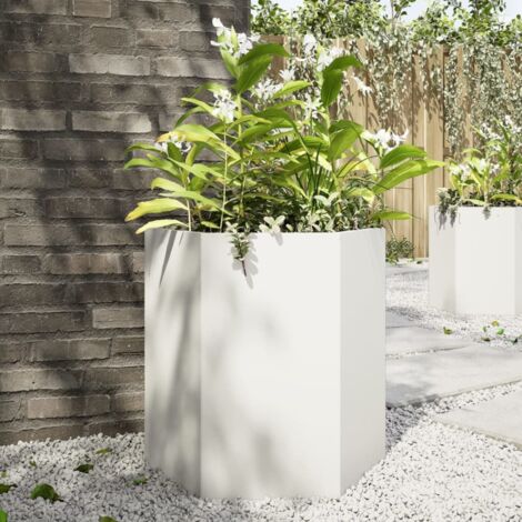 Jardinière blanc hexagone 46x40x45 cm acier vidaXL