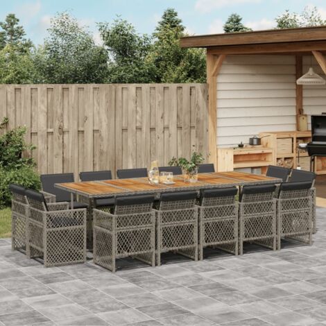 vidaXL Ensemble à manger de jardin 15 pcs coussins gris résine tressée