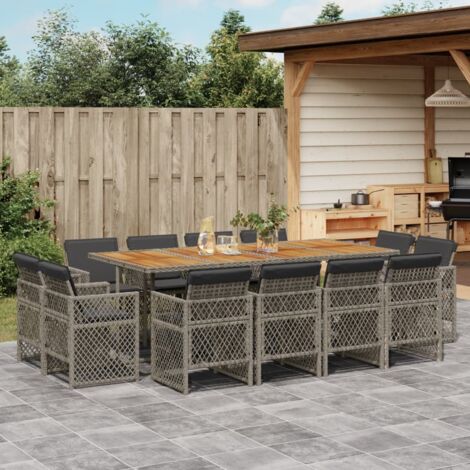 vidaXL Ensemble à manger de jardin coussins 13 pcs gris résine tressée
