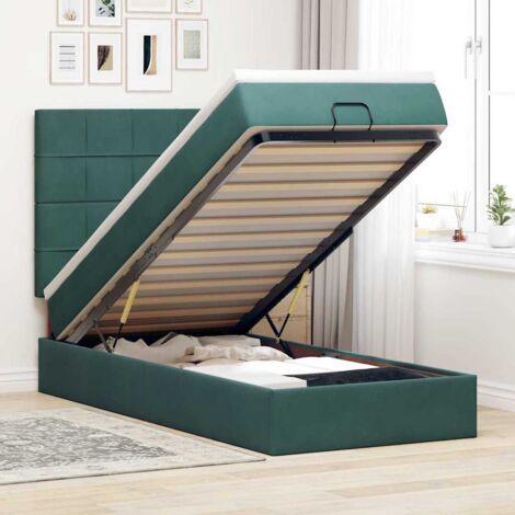vidaXL Cadre de lit ottoman avec matelas vert foncé 80x200 cm velours (1/5)