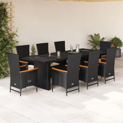 vidaXL Ensemble à manger de jardin 9pcs coussins noir résine tressée
