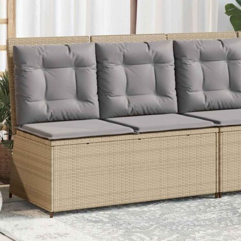 vidaXL Reclining Garden Bench with Cushions Beige Poly Rattan