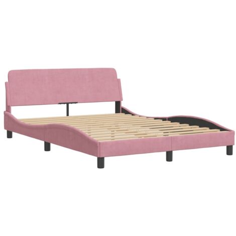 Vidaxl – Cadre de lit avec tête de lit rose 140x190cm – Velours doux – Pieds robustes – Design ondulé – Assemblage requis (1/5)