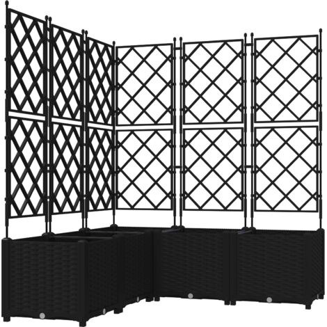 Vidaxl – Bac à fleurs avec treillis 5 pcs noir 120 x 120 x 143 cm – Polypropylène résistant – Assemblage facile – Pour plantes grimpantes (1/5)