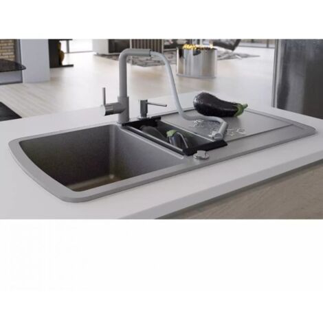Évier de cuisine Évier à Encastrer Moderne, Evier Sous Plan en granit Double bac Gris vidaXL
