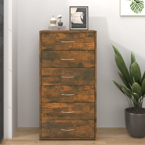 Vidaxl – Buffet chêne fumé 6 tiroirs 50x34x96 cm – Bois d'ingénierie – Design minimaliste pour rangement organisé