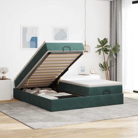 VidaXL Cadre de lit ottoman avec matelas vert foncé 180x200cm velours (1/5)