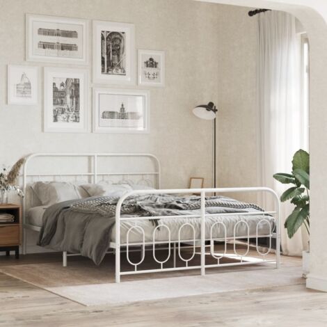 Cadre de lit métal sans matelas et pied de lit blanc 150x200 cm vidaXL (1/5)