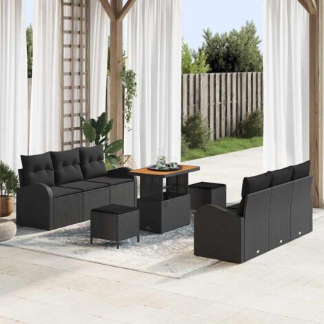vidaXL Ensemble de canapé de jardin 9 pcs Noir 90 x 55 x 71 cm (1/5)