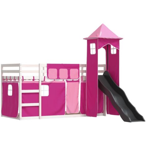 vidaXL Lit superposé sans matelas avec toboggan et rideaux 90x200 cm (1/5)