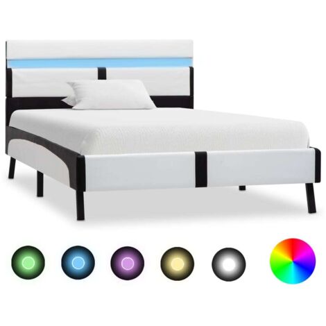 Vidaxl – Cadre de lit simple 90x200 cm – Similicuir blanc et noir – Lattes en contreplaqué – Hauteur de couchage 21,5 cm – Bande LED télécommandée (1/5)