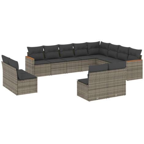 Salon de jardin avec coussins 12 pcs gris résine tressée vidaXL (1/3)
