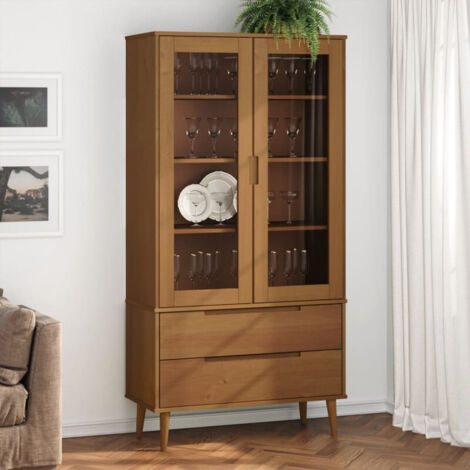 Vidaxl – Vitrine en bois massif de pin 90x35x175 cm – 2 tiroirs et 4 compartiments – Finition vernis UV – Design scandinave (1/5)