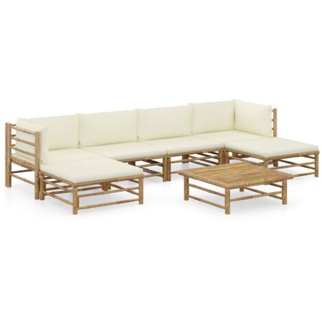 vidaXL Salon de jardin 7 pcs avec coussins blanc crème bambou