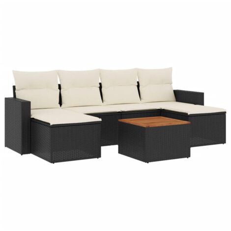 Salon de jardin 7 pcs avec coussins noir résine tressée vidaXL (1/5)