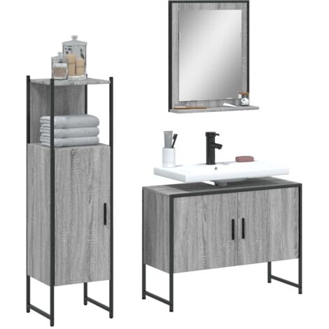 Ensemble d'armoires de salle de bain 3 pcs sonoma gris vidaXL (1/5)